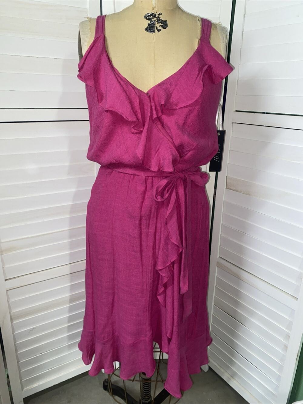New W/ Tags AUW Fuchsia Sun Dress Sheath Sleeveless Whimsical Ruffles LRG